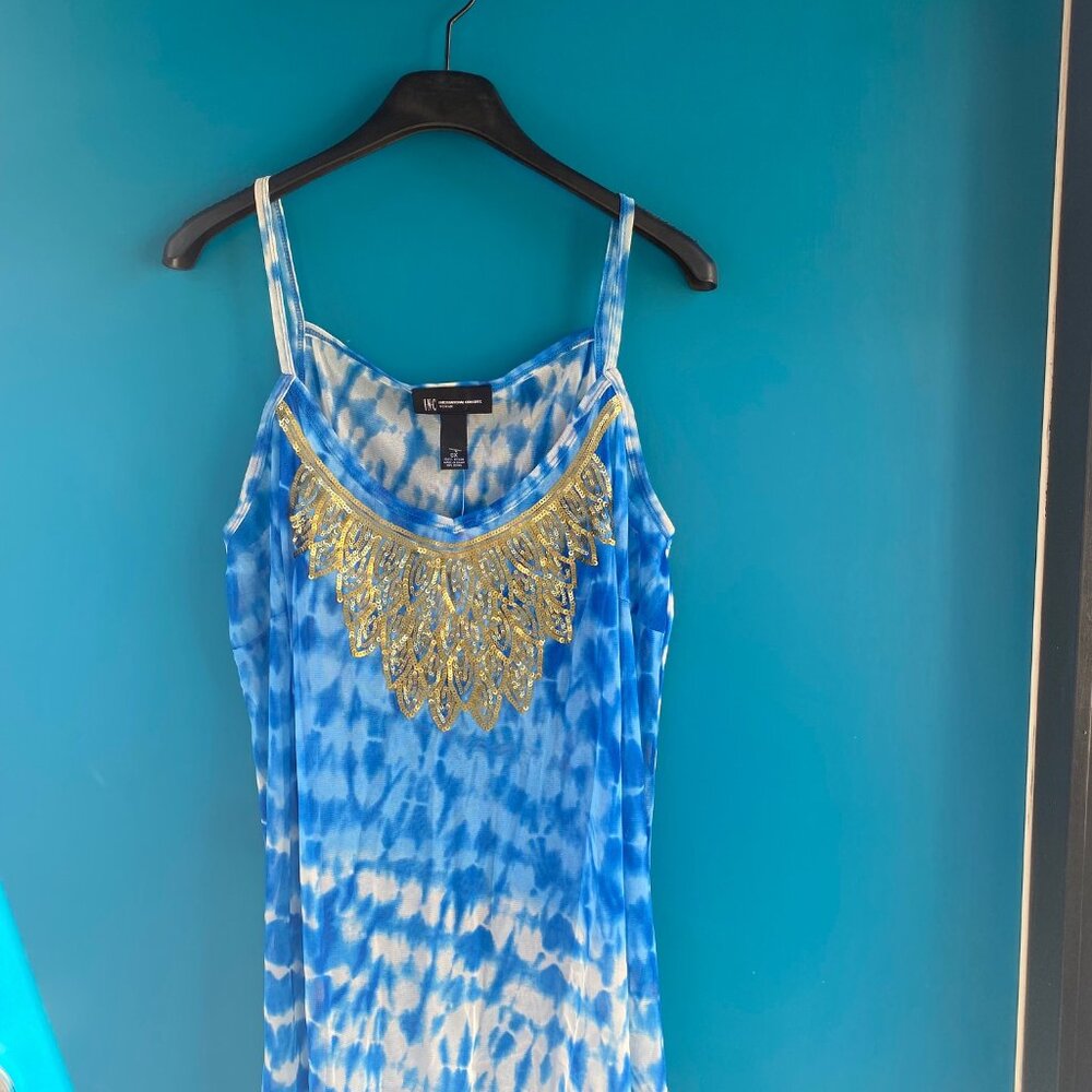 INC women's Tank Top Blue Mesh Sheer Sequined Tank NWT OX